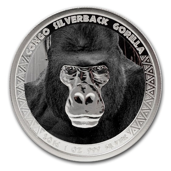 2016 Republic of Congo 1 oz Silver Silverback Gorilla (Colorized) 2016 Republic of Congo 1 oz Silver Silverback Gorilla (Colorized)